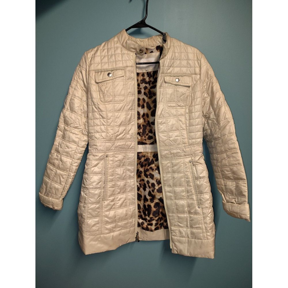 LAUNDRY by Shelli Segal Womens Ivory Quilted Leopard Lined Nehru Coat Size Small
